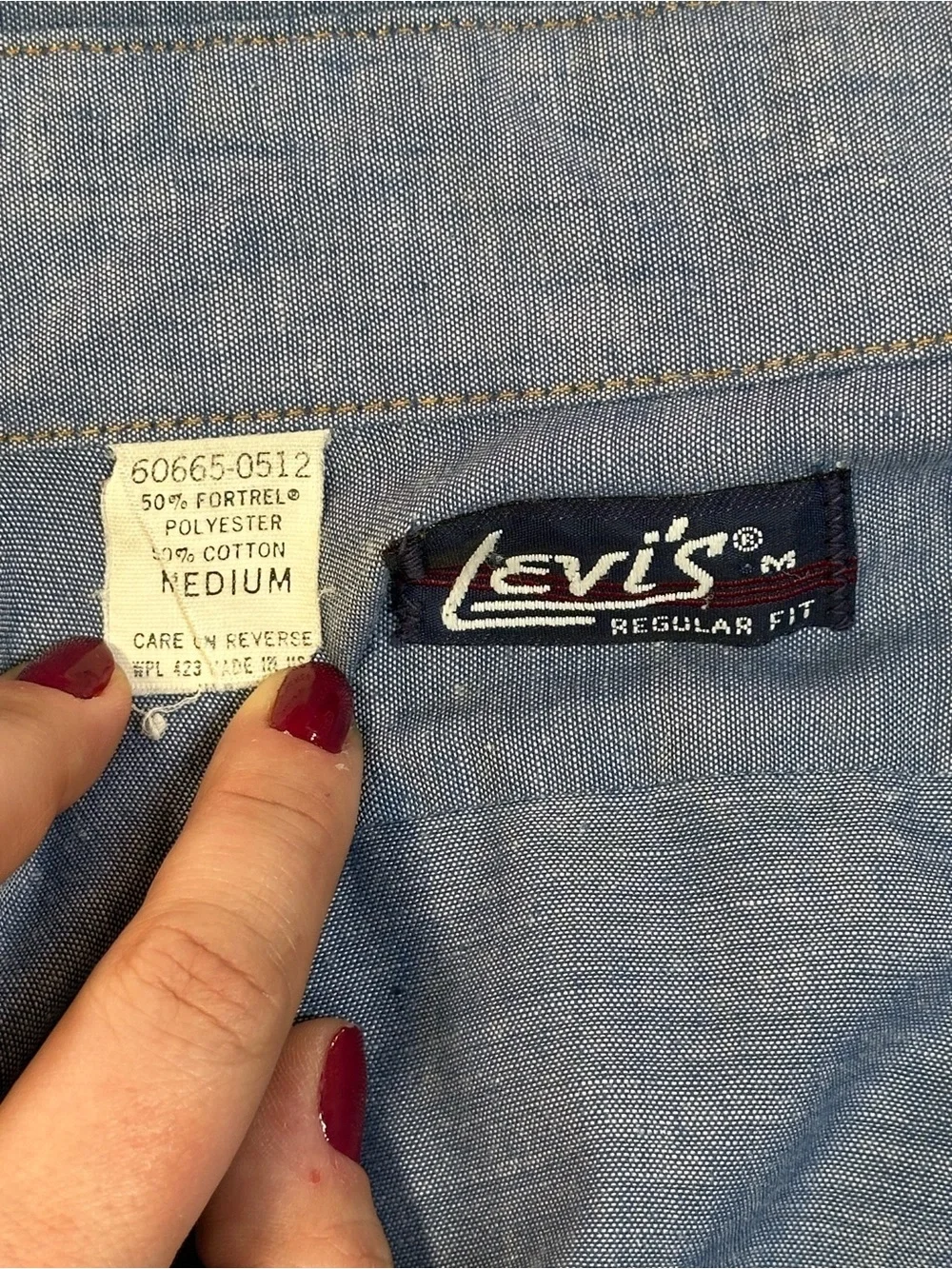 VINTAGE 70s Levi's Orange Tab Chambray Button Up Western Shirt - Mens Medium
